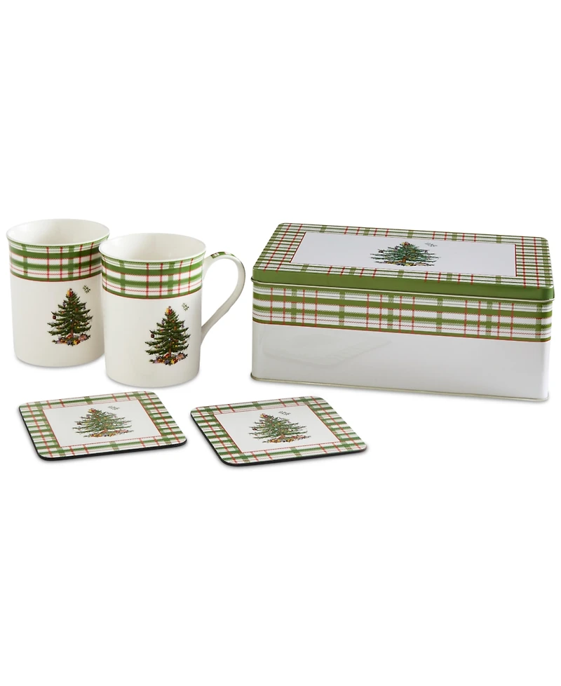 Spode Christmas Tree 5-Piece Mug & Tin Coaster Set