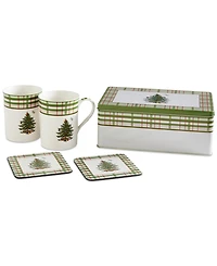 Spode Christmas Tree 5-Piece Mug & Tin Coaster Set