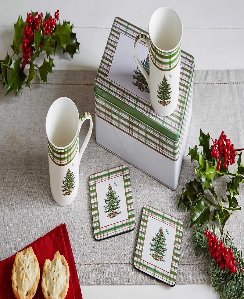 Spode Christmas Tree 5-Piece Mug & Tin Coaster Set