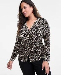I.n.c. International Concepts Plus Printed V-Neck Blouse, Macy's Exclusive