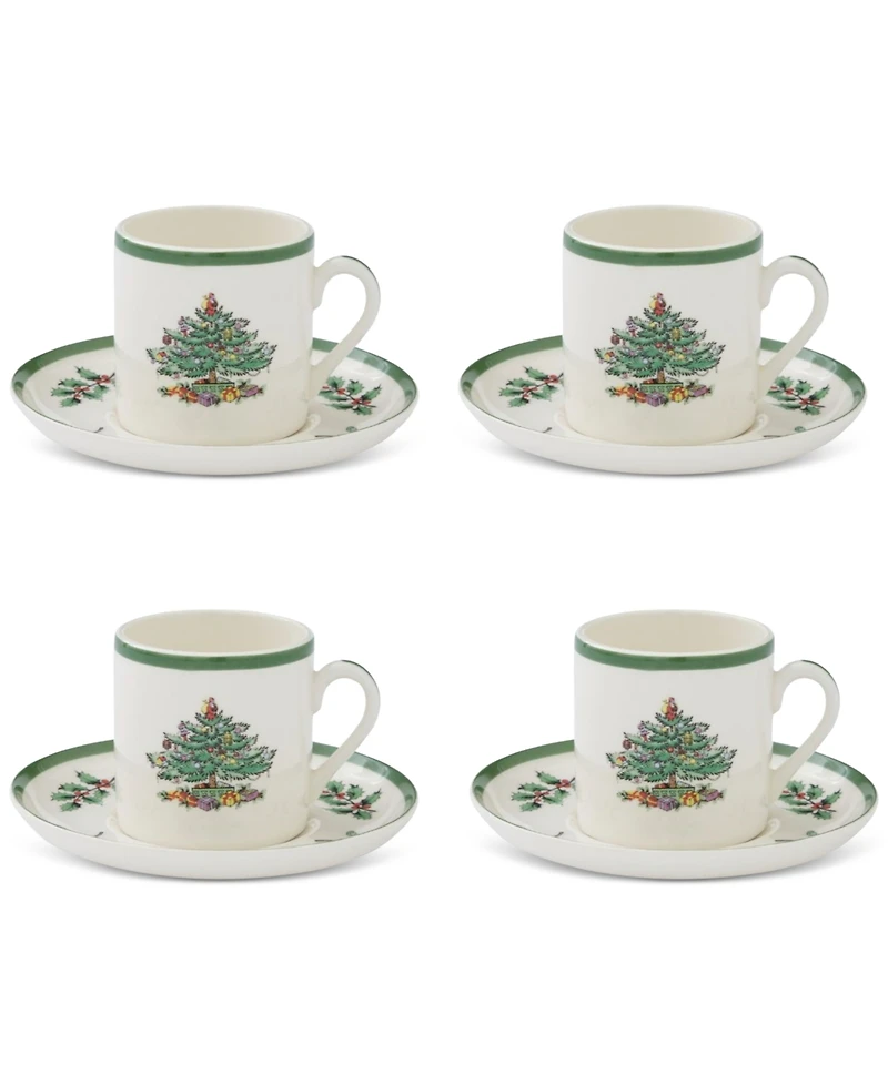 Spode Christmas Tree Espresso Cup & Saucers, Set of 4