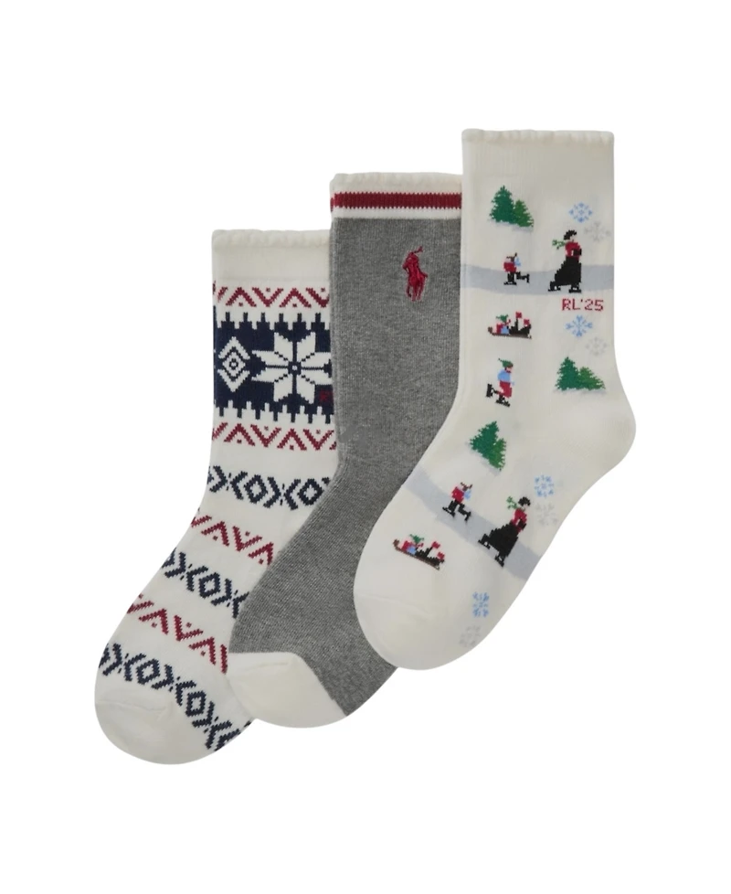 Polo Ralph Lauren Little and Big Girls 3-Pack Holiday Ice Skater Scenic Socks