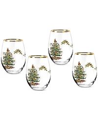 Spode Christmas Tree Stemless Wine Glasses, Set of 4
