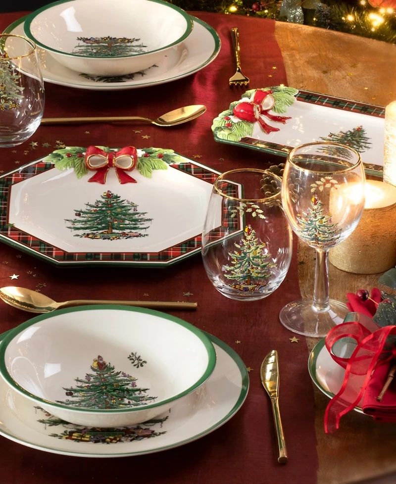 Spode Christmas Tree Stemless Wine Glasses, Set of 4