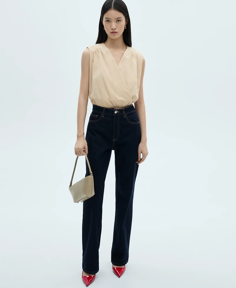 Mango Women's Gathered Details Cotton Blouse