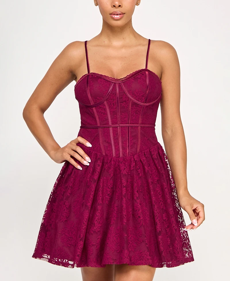 Seni & Cade Juniors' Sweetheart Neck Sleeveless Lace Corset Dress