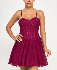 Seni & Cade Juniors' Sweetheart Neck Sleeveless Lace Corset Dress