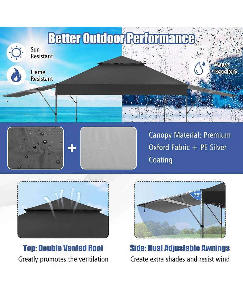 10'x17.6' Outdoor Instant Pop-up Canopy Tent Dual Half Awnings Adjust Patio