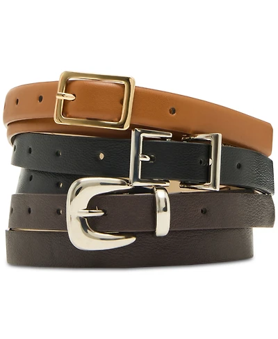 Steve Madden Textured Faux-Leather Belts, Set of 3