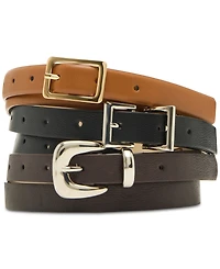 Steve Madden Textured Faux-Leather Belts, Set of 3