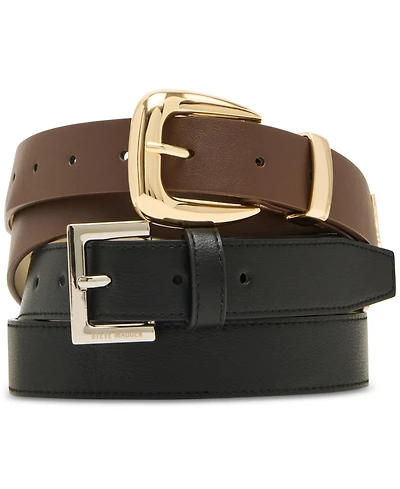 Steve Madden 1.18" Faux-Leather Belts, Set of 2