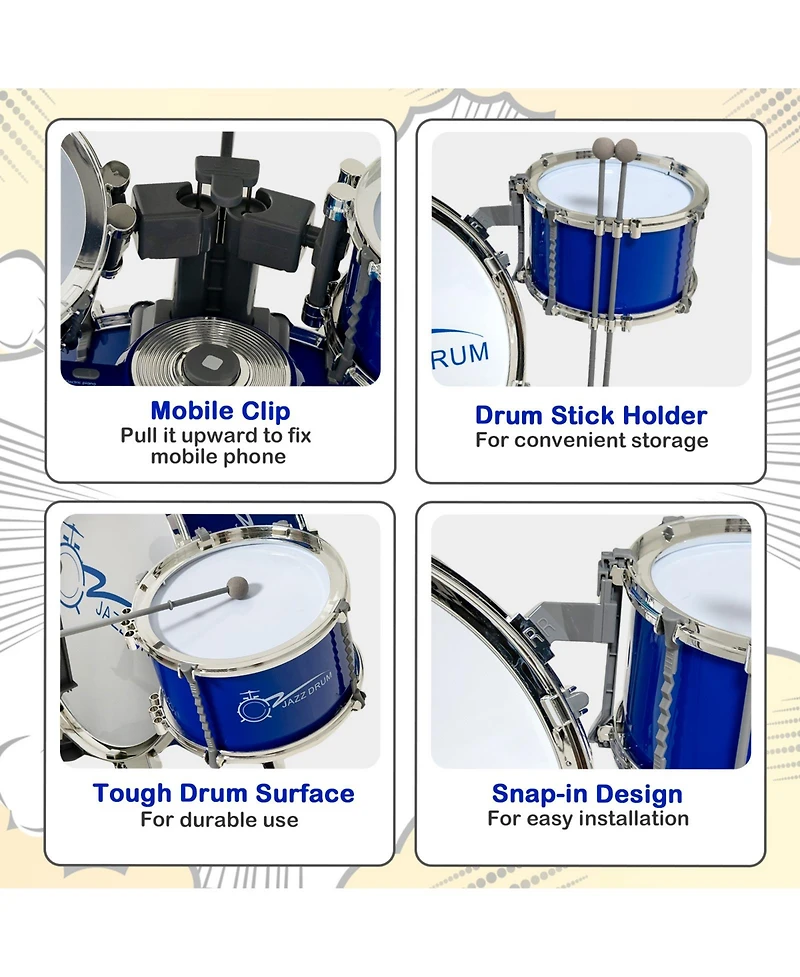 Akiudex Kids Drum and Keyboard Set with Microphone Stand and Stool