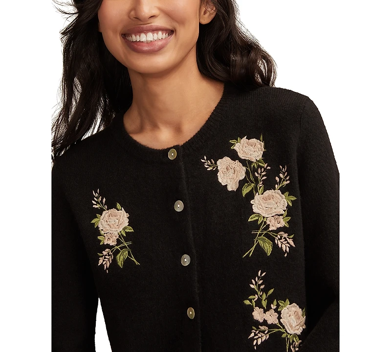 Lucky Brand Women's Cloud Soft Embroidered Crewneck Cardigan