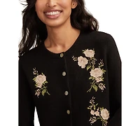 Lucky Brand Women's Cloud Soft Embroidered Crewneck Cardigan