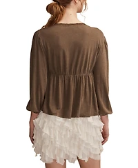 Lucky Brand Women's Embroidered Yoke Square Neck Top