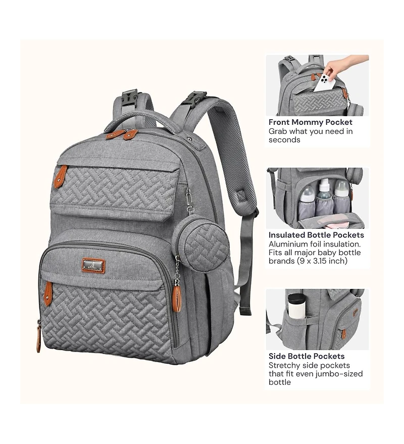 BabbleRoo Kids Diaper Bag Backpack Multifunctional Bag Travel Ready Diaper Bag with Extras Pink