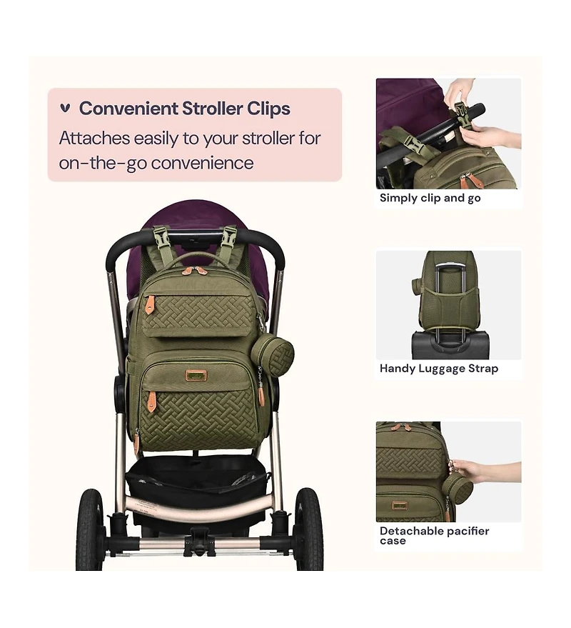 BabbleRoo Kids Diaper Bag Backpack Versatile Travel Mummy with Changing Pad & Accessories, Light Gray