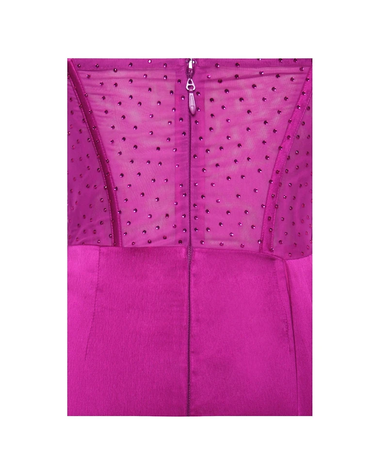 Miss Circle Women Holly Fuchsia Crystallized Corset High Slit Satin Gown