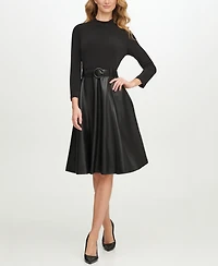 Calvin Klein Women's Ponte Pleather Combo Dress