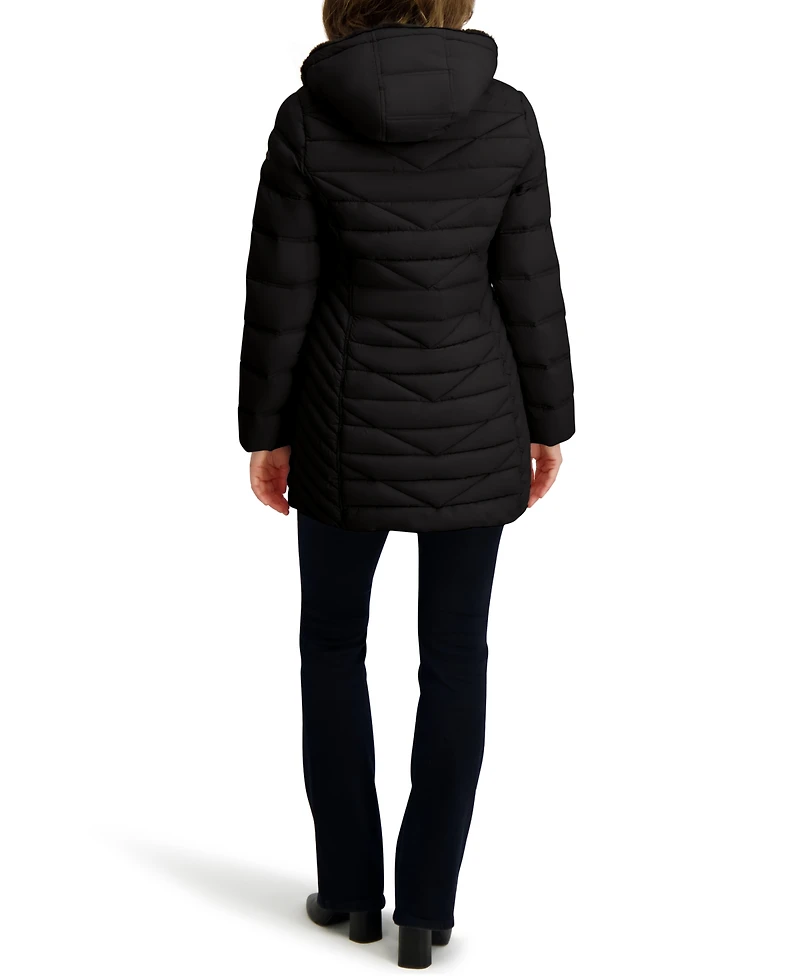 Nautica Women's Faux-Fur-Lined Hooded Puffer Coat