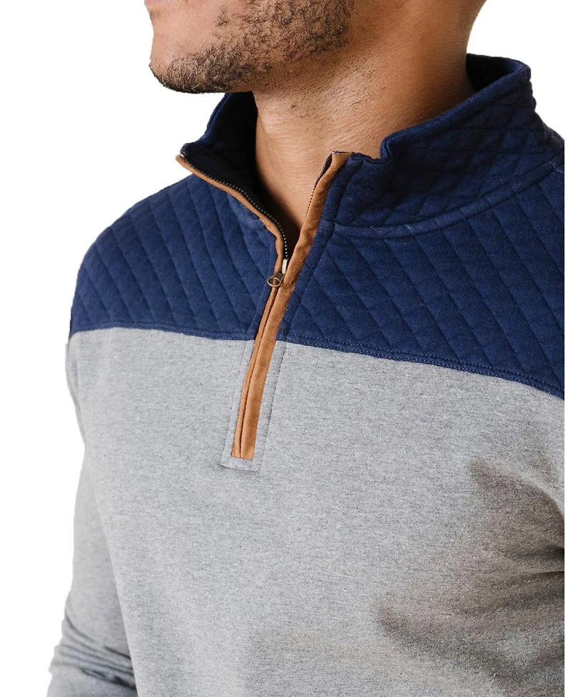 Hope & Henry Men's Organic French Terry Half Zip Pullover with Quilted Yoke