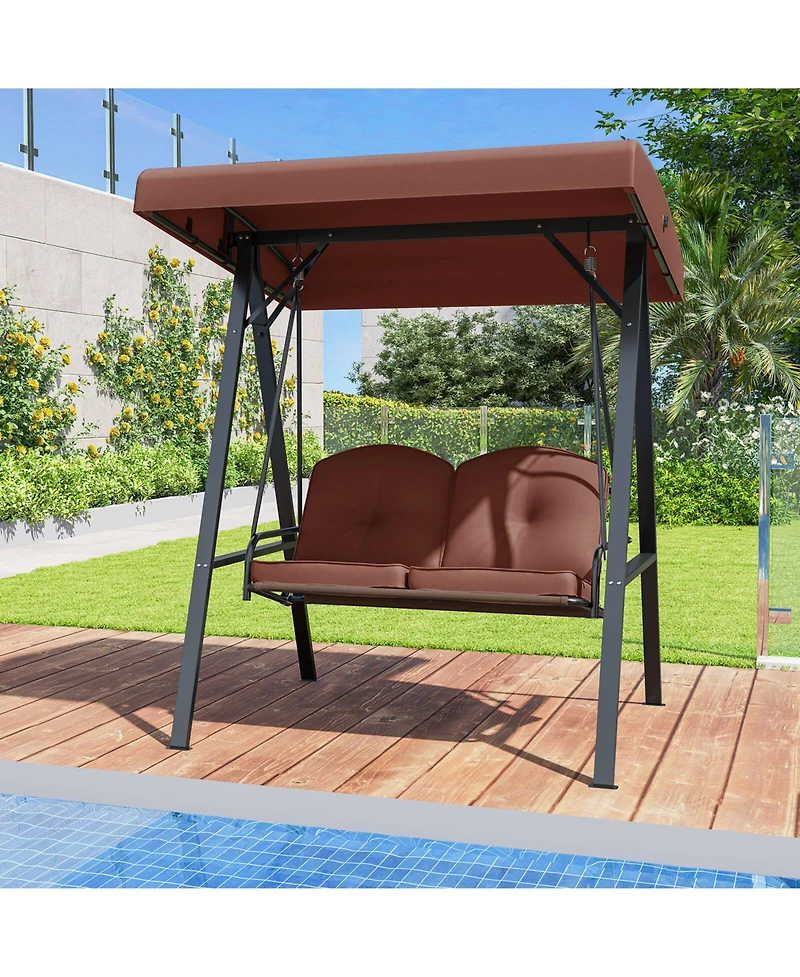 Costway 2-Person Outdoor Porch Swing Loveseat with A-Shaped Metal Stand
