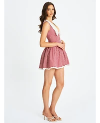Miss Circle Women's Nala Red Gingham Eyelet Lace Trim Peterpan Collar Mini Dress