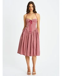 Miss Circle Women's Susanna Red Gingham Halter Drop Waist Midi Dress