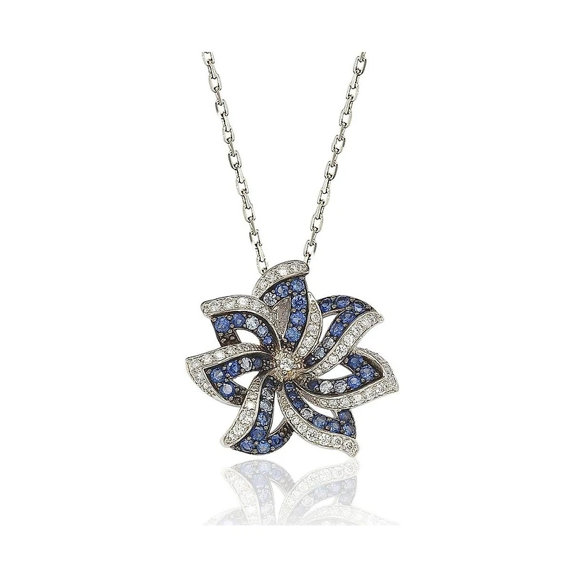 Suzy Levian Sterling Silver Sapphire & Created White Sapphire Petite Flower Pendant