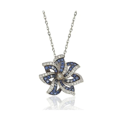 Suzy Levian Sterling Silver Sapphire & Created White Sapphire Petite Flower Pendant