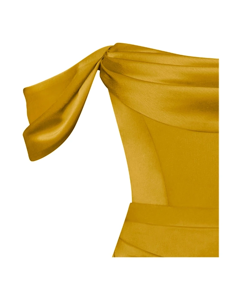 Miss Circle Women's Ivona Gold Halter Neck Double Duchess Satin Gown