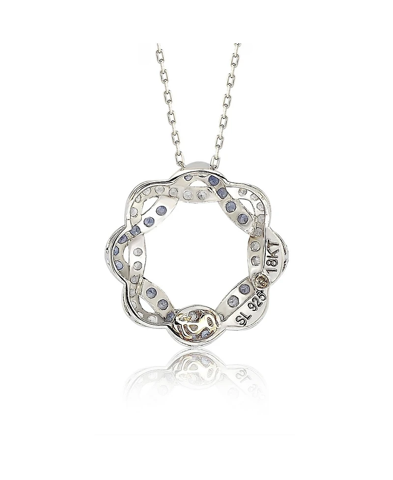 Suzy Levian New York Sterling Silver Sapphire & Created White Whimsical Circle Pendant