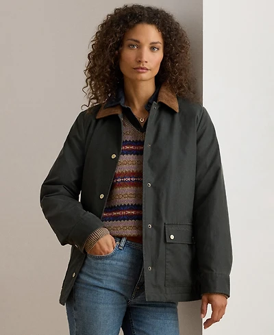 Lauren Ralph Women's Cord-Collar Waxed Jacket