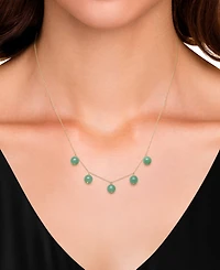 Macy's Dyed Green Jade Dangle Bead 18" Collar Necklace in 10k Gold
