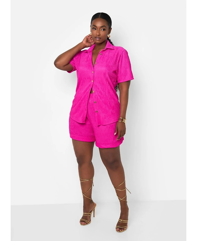 Rebdolls Plus Fuchsia Textured Wide Leg Shorts