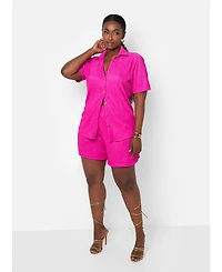 Rebdolls Plus Fuchsia Textured Wide Leg Shorts