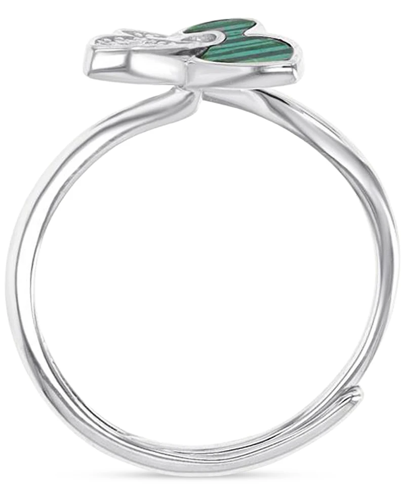 Malachite and Cubic Zirconia Butterfly Ring Necklace Set Sterling Silver