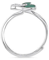 Malachite and Cubic Zirconia Butterfly Ring Necklace Set Sterling Silver