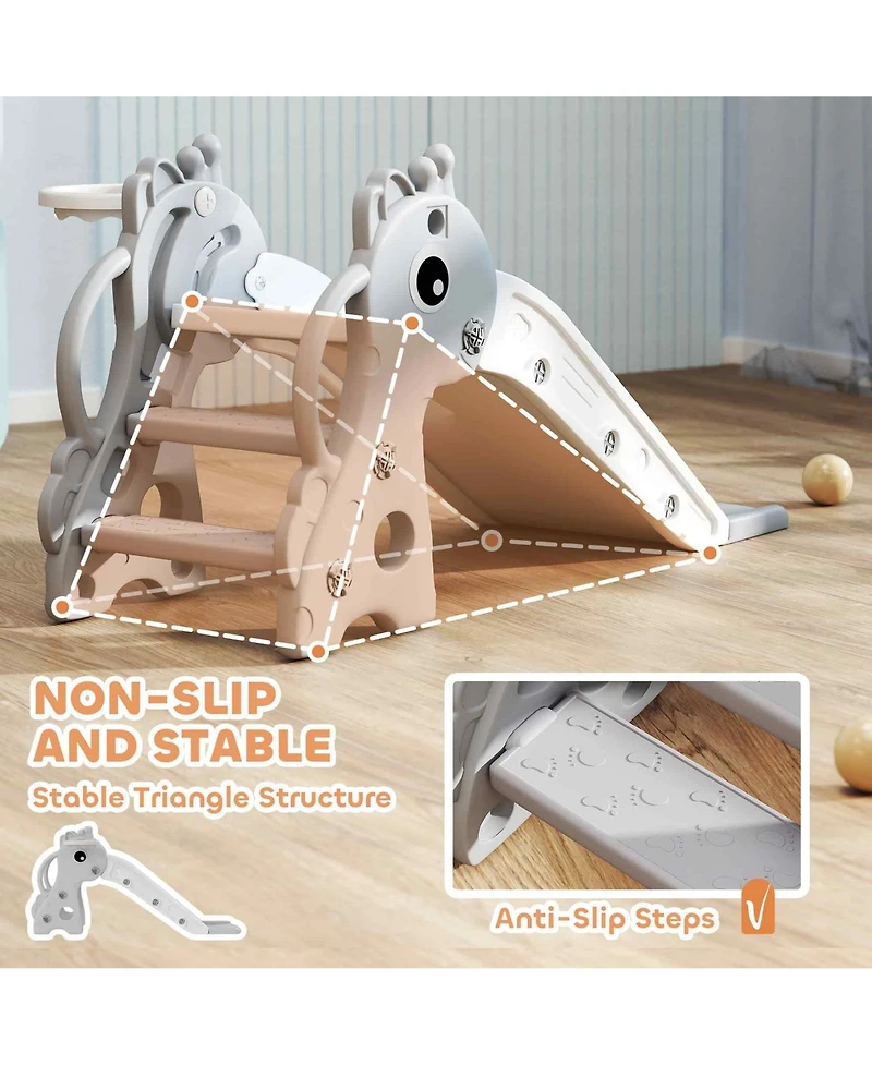 Qaba Kids Slide with Climber and Basketball Hoop, 3-in-1 Baby Slide,