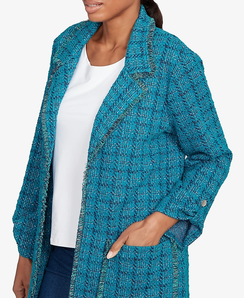 Ruby Rd. Petite Open Front Tweed Patch Pocket Jacket