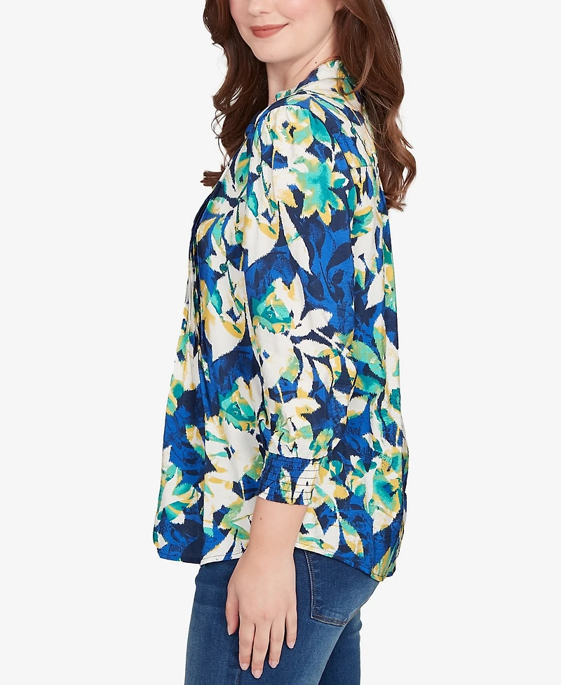 Ruby Rd. Petite Floral Silky Voile Button Down Top