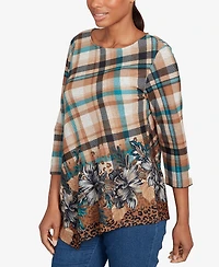 Ruby Rd. Petite Floral Plaid Cozy Ballet Neck Top
