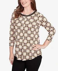 Ruby Rd. Petite Mesh Textured Geo Puff Print Top