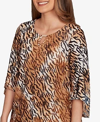 Ruby Rd. Petite Tie Dye Zebra Jacquard Textured Top