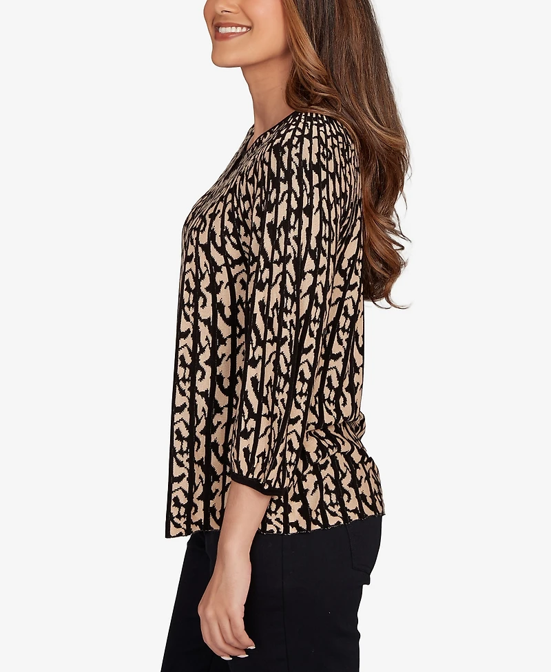 Ruby Rd. Petite Gored Texture Animal Print Sweater