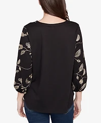 Ruby Rd. Petite Metallic Embroidered Floral Top