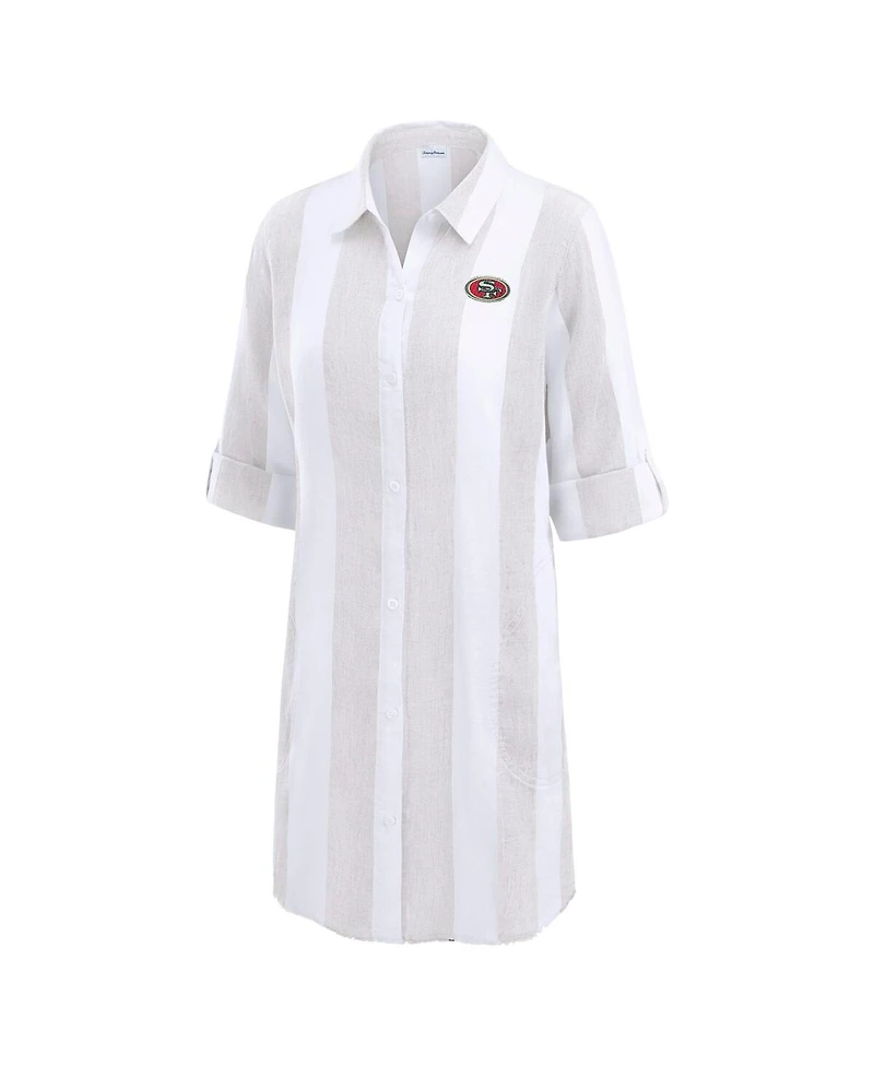 Tommy Bahama Women's Khaki/White San Francisco 49ers Rugby Beach Stripe Button-Up Tunic