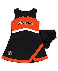 Outerstuff Girls Preschool Black Cincinnati Bengals Two-Piece Cheer Captain Jumper Dress with Bloomers Set