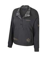 Colosseum Women's Heather Charcoal Oregon Ducks Oht Military Appreciation Payback Henley Thermal Sweatshirt