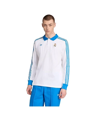 Adidas Men's White Real Madrid Terrace Icons Long Sleeve Polo Shirt